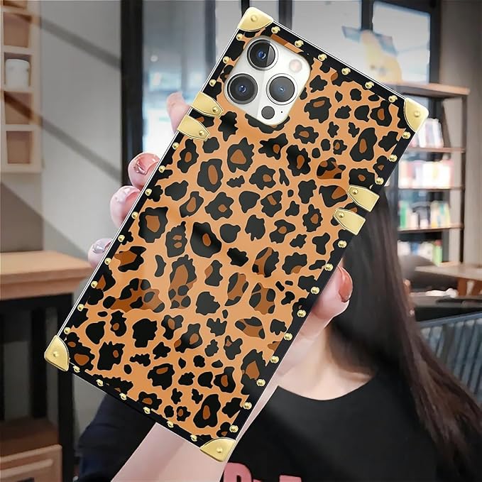 Compatible with iPhone 12 Case, Brown Leopard Texture Luxury Golden Decoration for Girl Women Soft TPU Shockproof Protective Hard PC Back for iPhone 12 Pro