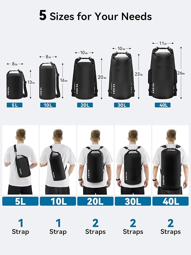 HEETA Waterproof Dry Bag for Women Men, 5L/10L/20L/30L/40L Roll Top Lightweight Dry Storage Bag Backpack with Emergency Whistle for Travel, Kayaking, Boating, Camping, Beach, Cruise Ship Essentials