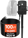 VEVOR Outdoor Power Stake Waterproof, 100 FT Extension Cord, Outdoor Power Strip, Weatherproof with Cover and Overload Protection, 6 Outlets, 13A/1625W for Halloween/Christmas Lights Decorations