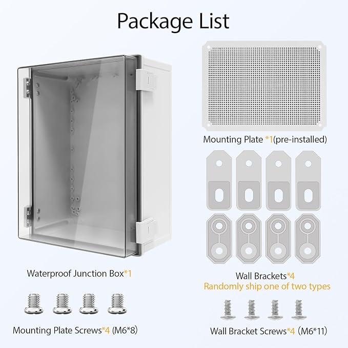 Electrical Box IP65 Waterproof ABS Plastic Enclosure Outdoor and Indoor Project Box Hinged Clear Cover with Mounting Plate Wall Brackets, Outer Dimension 15.7"x 11.8" x 7.1", Grey