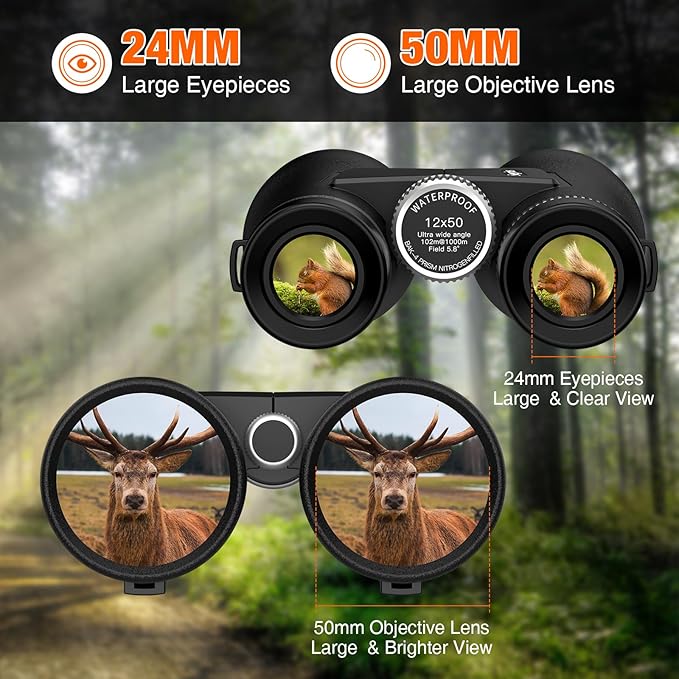 12x50 ED Binoculars for Adults-Professional Roof Prism,HD Optical System Non-Slip Grip, IPX7 Waterproof,High Power BAK4 Prism SMC Lens Binoculars for Bird Watching Travel