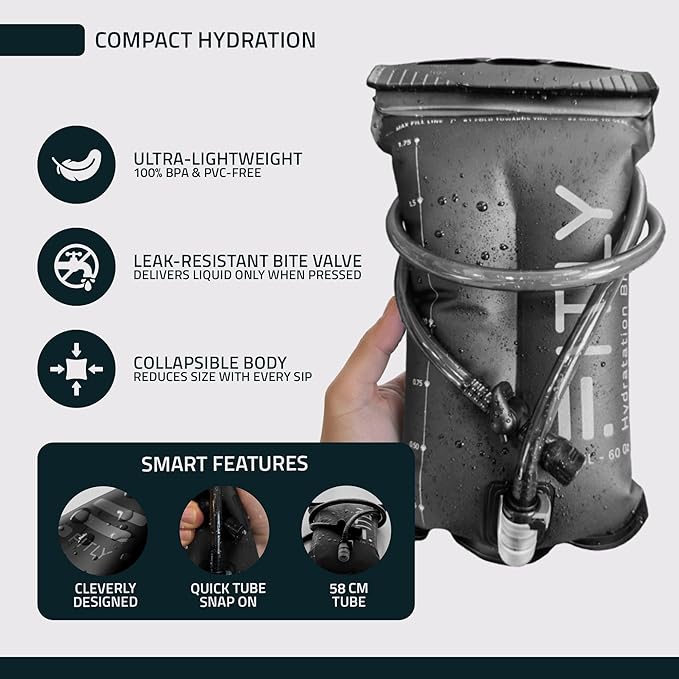 FITLY Soft Flask - Shrink As You Drink Soft Water Bottle for Hydration Pack - Folding Water Bottle Ideal for Running, Hiking, Cycling, Climbing & Rigorous Activity