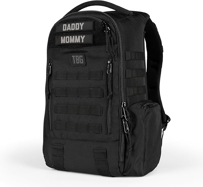 Tactical Baby Gear Daypack Tactical Diaper Bag Backpack for Dads - MOLLE compatible, Built-in Changing Mat, Stroller Straps (Black 4th Gen)
