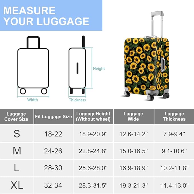 ANNA QUEEN Sunflowers Travel Luggage Cover -Stretchable Airplane Suitcase Protector Sleeve,Universal Washable Fit for 20-26 Inch Checked Baggage,Water Resistant Durable Luggage Protector