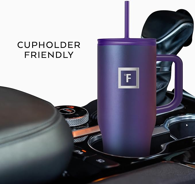 IRON °FLASK Co-Pilot Insulated Mug w/Straw & Flip Cap Lids - Cup Holder Bottle for Hot, Cold Drink - Leak-Proof - Water, Coffee Portable Travel Mug -, 32 Oz