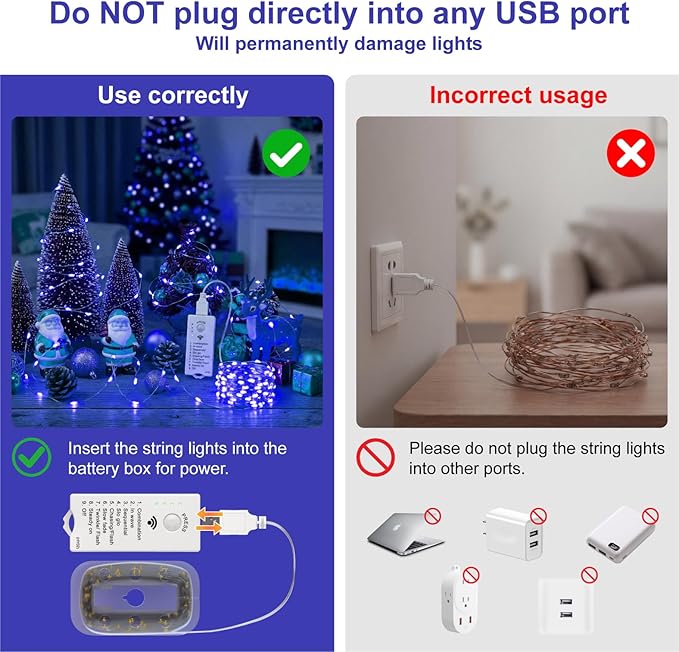 HXWEIYE Rechargeable Fairy Lights Battery Operated, DIY Timer & 8 Modes, 2 Pack 16FT 50LED Twinkle String Lights Indoor, Led mini Lights for Bedroom Wedding Dorm Christmas Tree Decor (Blue)