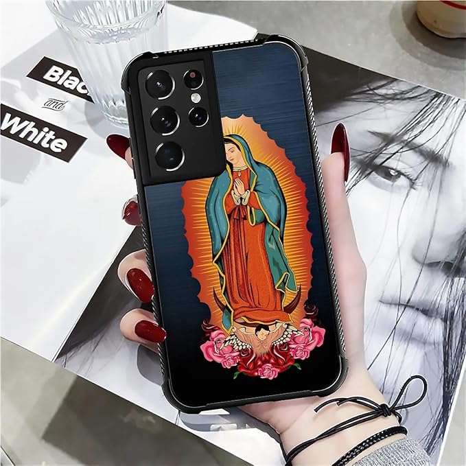 for Samsung Galaxy S21 Ultra Case, Red Virgen Guadalupe Pattern Graphic Design Girl Boy Soft Silicone Hard Acrylic Shock Protection for Samsung Galaxy S21 Ultra