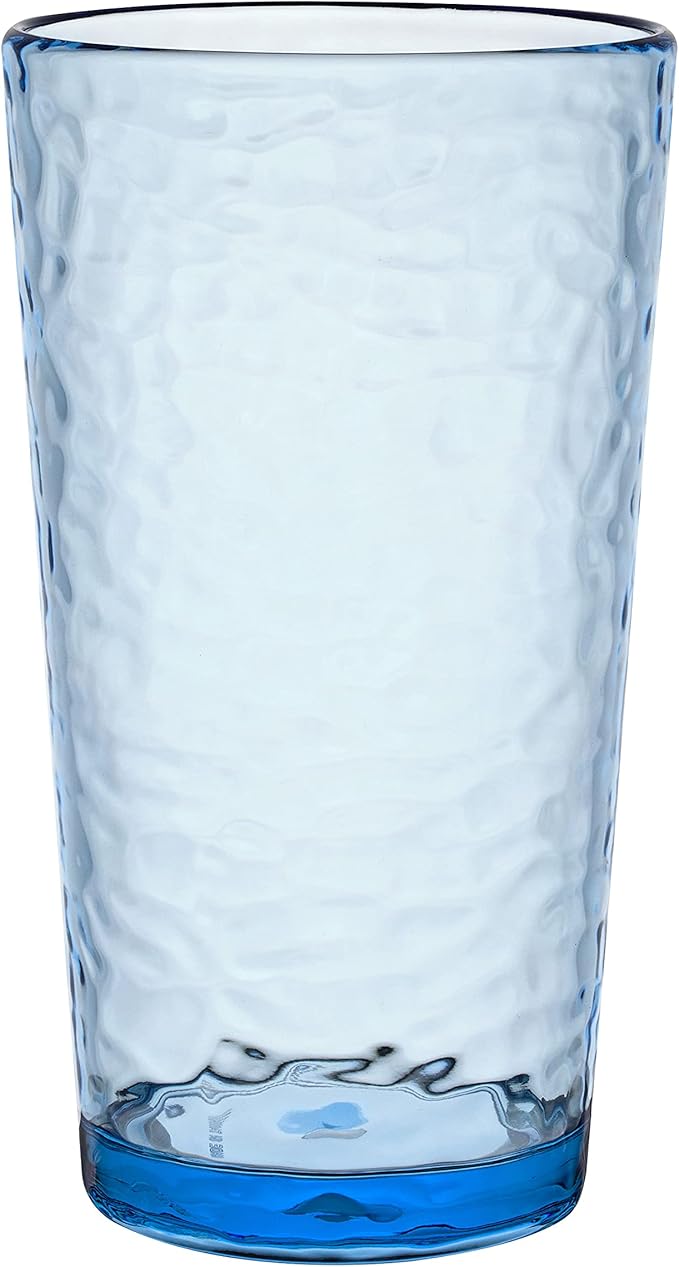 KLIFA- NICE- 20 ounce, Set of 6, Acrylic Highball Drinking Glasses, BPA-Free, Stackable Plastic Drinkware, Dishwasher Safe Cups, Blue