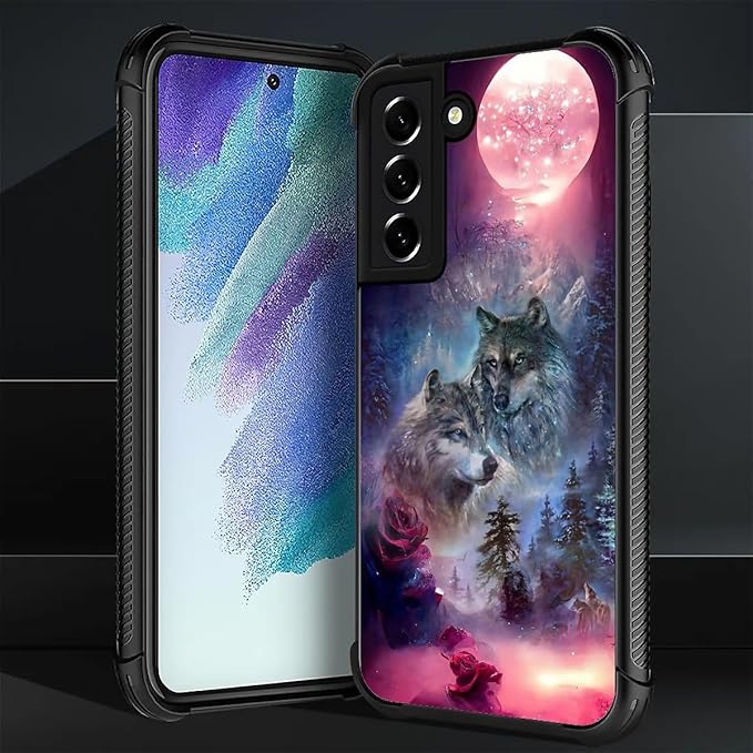 for Samsung Galaxy S21 Plus Case, Star Two Wolfs Howling Pattern Graphic Design Girl Boy Soft Silicone Hard Acrylic Shock Protection for Samsung Galaxy S21 Plus