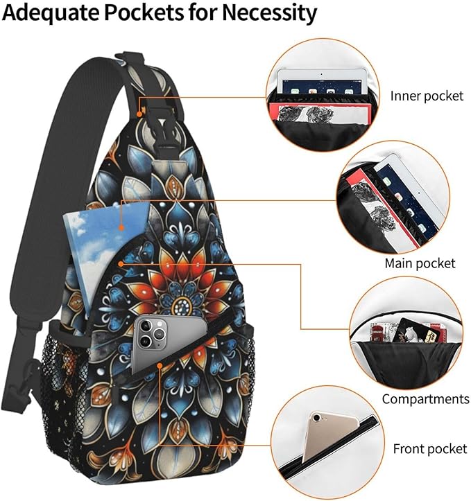 Mandala Sling Bag For Women Men Fashion Backpack Crossbody Mandala Shoulder Bag Sling Backpack Chest Bag Travel Hiking Casual Sport Daypack