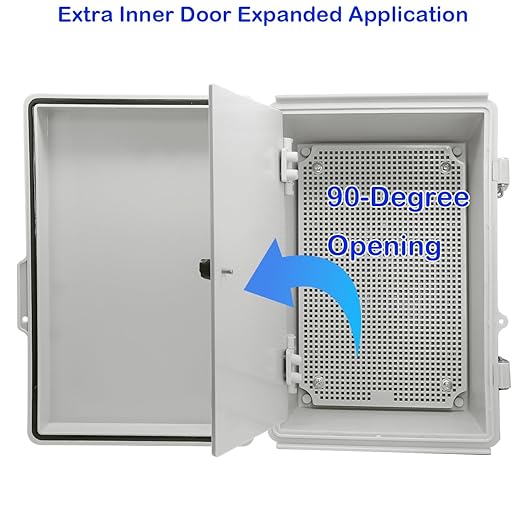 Waterproof Electrical Box with Mounting Plate, IP67 Junction Box Stainless Steel Latch Hinged Grey Cover Project Enclosure with Inner Door,Wall Bracket and 2 Glands 11.4" x 7.5" x 5.5"