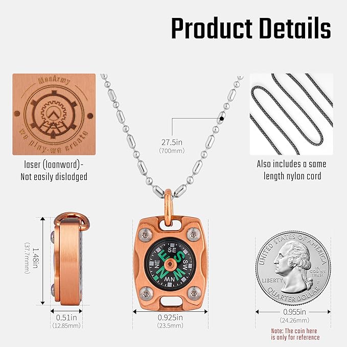MecArmy Mini Titanium/Brass Compass, Waterproof IPX5 Pocket Compass for Hiking & Survival, Keychain & Necklace Gifts for Men & Women, Ideal Graduation & Outdoor Adventure Present