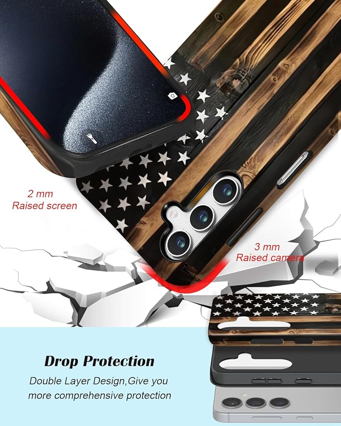 Compatible for Samsung Galaxy S26 Ultra 5G Case, Dual Layer Heavy Duty 2 in 1 Shockproof Protective Phone Case,Burnt Wood American Flag
