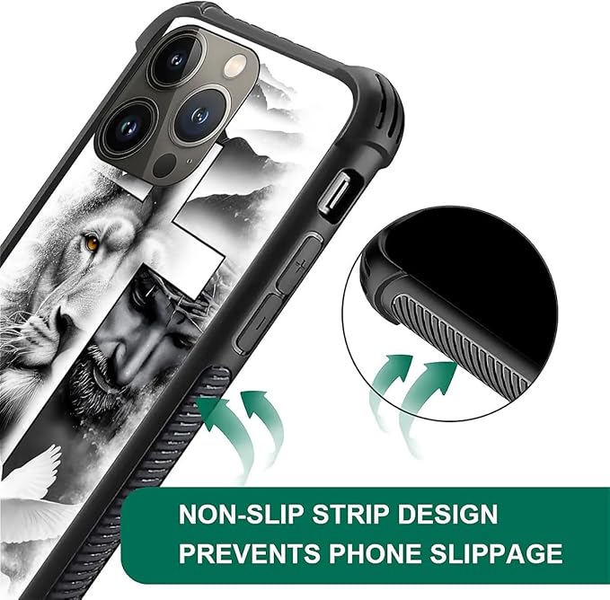 for iPhone 13 Pro Case, Lion Cross Jesus Christ Dove Pattern Graphic Design Girl Boy Soft Silicone Hard Acrylic Shock Protection for iPhone 13 Pro