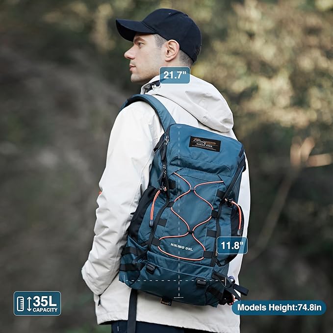 MOUNTAINTOP 35L Hiking Backpack, Lightweight Outdoor Travel Camping Daypack with Rain Cover for Men & Women（Blue）