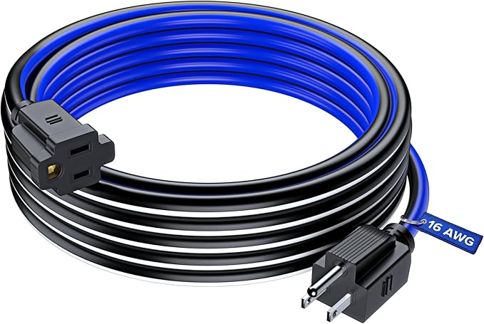 Maximm 25 Ft Black, White and Blue Extension Cord, Heavy Duty 3-Prong Outdoor Power Cable, ETL Listed for Contractors