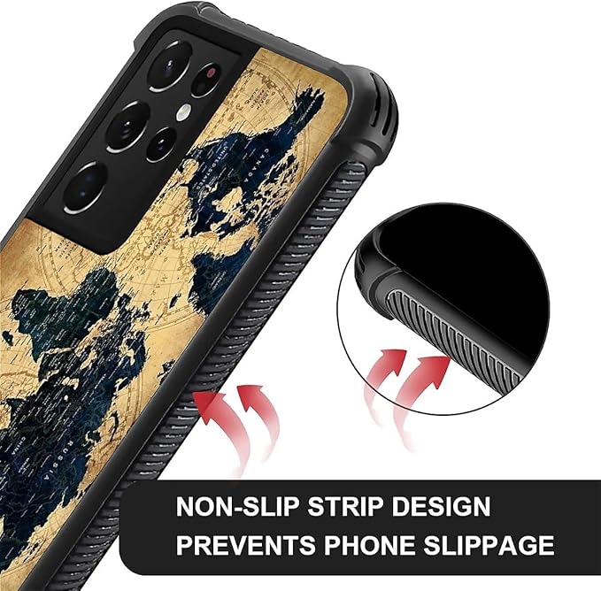 for Samsung Galaxy S21 Ultra Case, Brown World Map Pattern Graphic Design Girl Boy Soft Silicone Hard Acrylic Shock Protection for Samsung Galaxy S21 Ultra