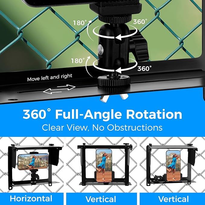 Game Changer Fence Mounting Kit - Phone Fence Mount Holder for Baseball - Fence Mount for Mevo with Adjustable Shade and Power Bank Clip for iPhone, Samsung, GoPro and Other Action Cameras