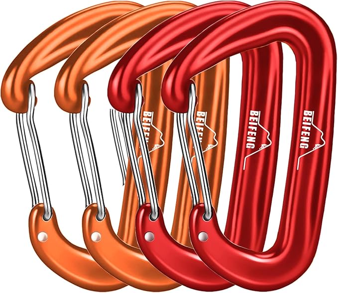 BEIFENG Heavy Duty Lightweight Locking Carabiner Clips D Ring for Camping Hiking Outdoor Gym etc, Carabiner with Lock Small Carabiners for Dog Leash & Harness