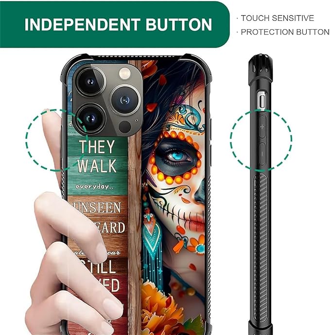 for iPhone 13 Pro Max Case, Sugar Skull Day of Death Halloween Pattern Graphic Design Girl Boy Soft Silicone Hard Acrylic Shock Protection for iPhone 13 Pro Max