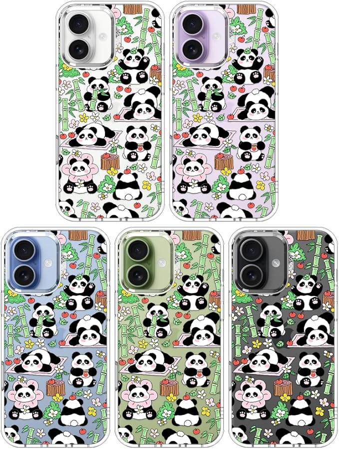 MOSNOVO for iPhone 17 Case, Shockproof Military-Grade Protection 6.6ft Drop Tested, Camera Control, Clear Phone Case for iPhone 17, Kawaii Panda Garden Design