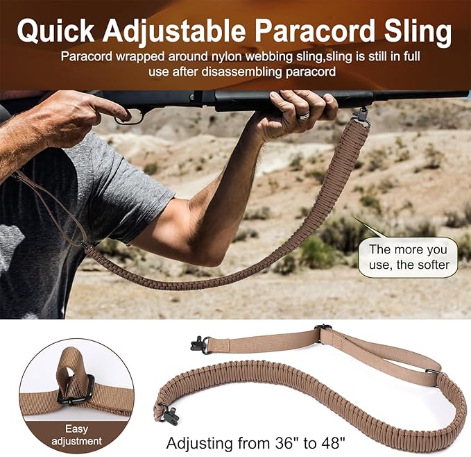 VVAAGG Two-Point Paracord Rifle Sling with Swivels, Non-Slip Gun Sling with Adjustable Length Strap