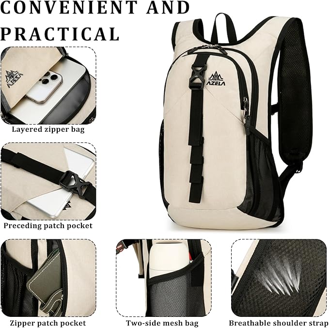 15L Small Hiking Backpack Foldable Ultralight Trekking Camping Outdoors Backpack for Women Men (beige)