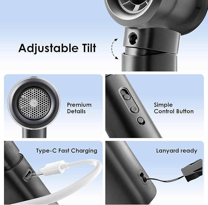 Portable Misting Fan Handheld Powerful Turbo Fan, 100 Speeds, 6000mAh Rechargeable Battery, LED Display, Spray Mist Personal Mini Fan for Travel, Beach, Outdoor Camping (Midnight)