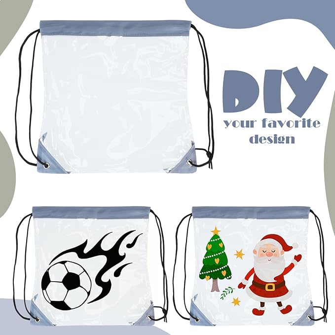 Shappy 30 Pcs Clear Drawstring Backpack, Plastic Waterproof Transparent Stadium Bags String Bag for Gym Travel (Gray)