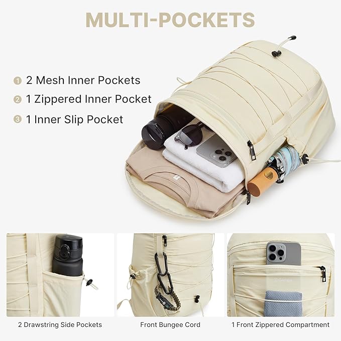G4Free Hiking Backpack for Women Men 20L Lightweight Travel Backpacks Daypack Outdoor Daily Camping, Beige