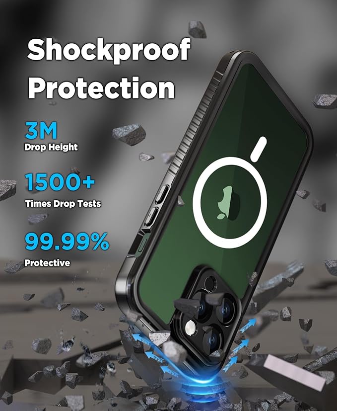 Beeasy for iPhone 13 Pro Waterproof Case with Magsafe, IP68 Underwater Military Grade, Phone Case with Shockproof, Dustproof, Rugged 360 Full Body Protection Cover with Built-in Screen Protector