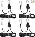 Longer 18ft Ratchet Straps Ropes Tie Down Rope Strap Small Mini Reflctive Outdoor Windproof Rope Roller Adjustable Camping Tent Hanger Grow Light Kayak Paracord 4 Pack 1/8"