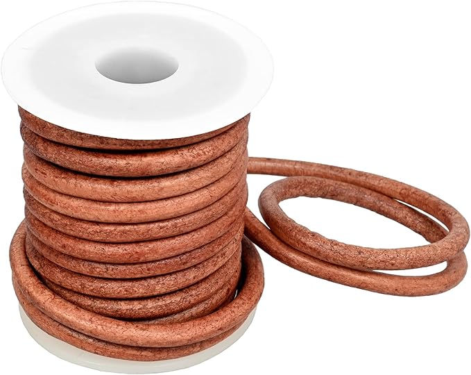 GENIQUE Real/Genuine Round Leather String Cord for Necklace, Bracelets, Jewellery, Braiding (Light Brown Distressed, 5mm)