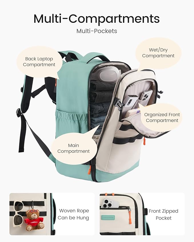 LOVEVOOK 40L Travel Backpack for Women & Men, TSA Approved Carry On Backpack with 3 Packing Cubes, Waterproof Personal Item Bag Fits 17" Laptop, Weekender Essentials Overnight Backpack for Trip