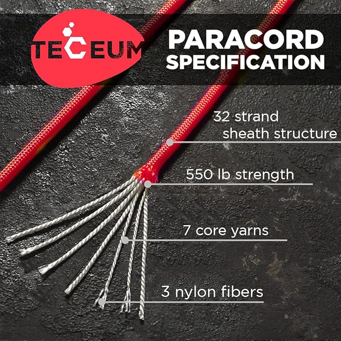 TECEUM Reflective Paracord Rope 1000 – 1000ft/200ft/100ft/50ft – 40+ Colors – Glow in The Dark – para Cord – Utility Rope for Survival, Hunting & Camping Gear – Nylon String, Camping Rope, Tent Cord