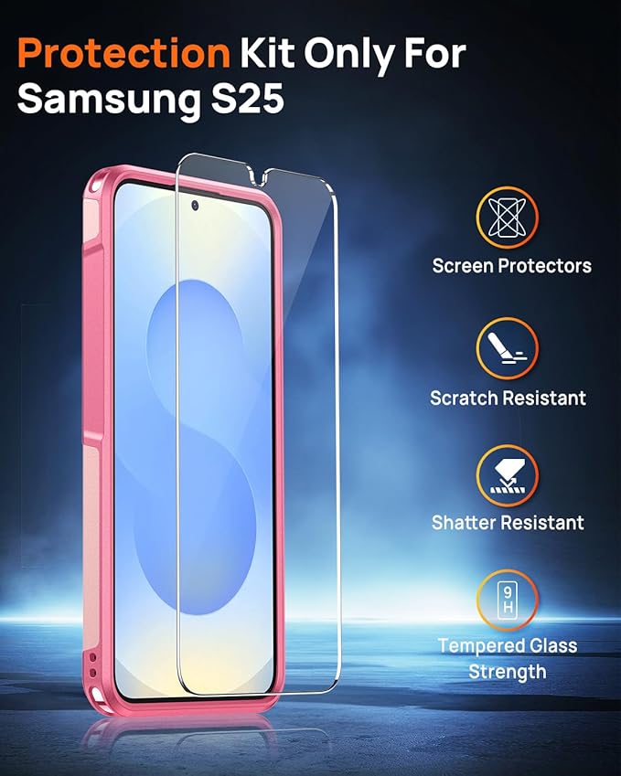 Lanhiem for Samsung Galaxy S25 S24 Phone Case with Tempered Glass Screen Protector, Shock Absorption, Anti-Scratch Shockproof Case Cover for Samsung S25 S24, Pink