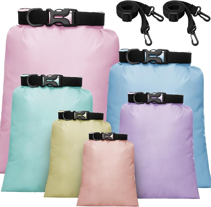 Shappy 6/12 Pcs Waterproof Dry Bags, Lightweight Outdoor Waterproof Dry Stuff Sacks 15/8/5/4/3/2 L and Long Adjustable Shoulder Strap for Kayaking Rafting Boating Hiking Camping