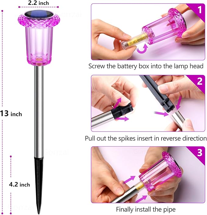 Solar Pathway Lights Gift for Mom 10 Pack Pink Solar Lights Outdoor Waterproof Yard Lighting, LED Stainless Steel Stake for Garden Outside Landscape Lawn Driveway Walkway Path