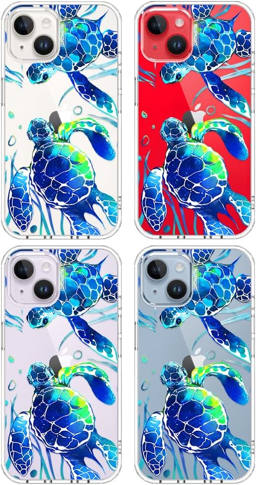 MOSNOVO for iPhone 13/14 Case | Military Grade 6.6ft Drop Tested | Clear with Sea Turtles Design