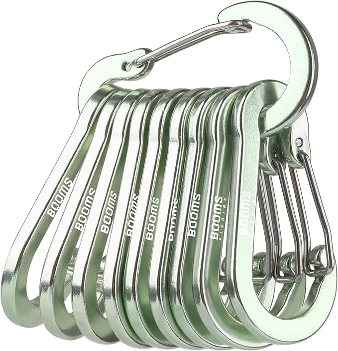 Booms Fishing CC5 Multi-Use Carabiner Clips, 10 Pack 2.3"/ 3.1" Caribeener Clips, Mini Keychain Caribeaner Clip, Aluminum D Ring Carabiners