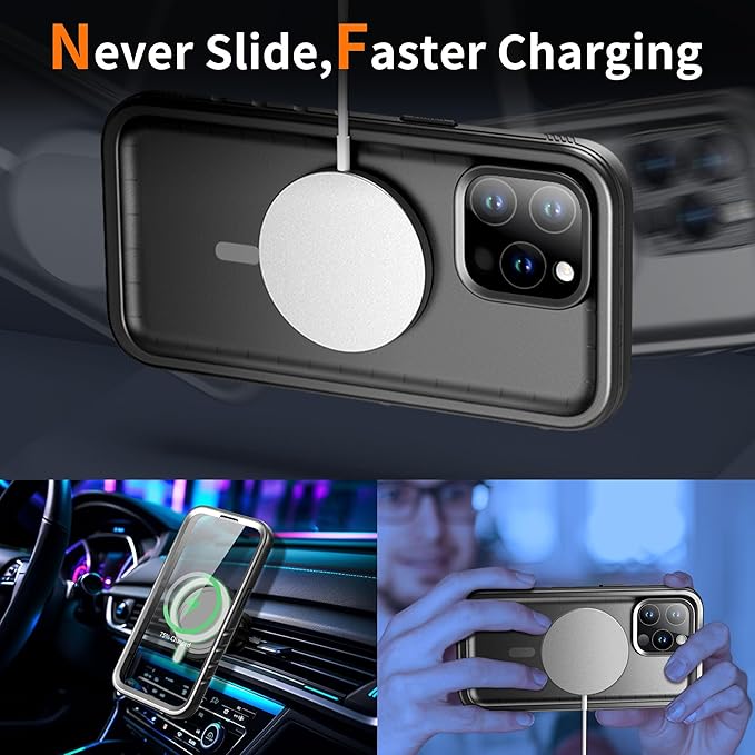 Cozycase for iPhone 15 Pro Max Waterproof Shockproof Dustproof Case [Compatible with MagSafe] - Heavy Duty/360 Full Body/Military Grade/Rugged Built in Screen/Camera Protector with Lanyard Black