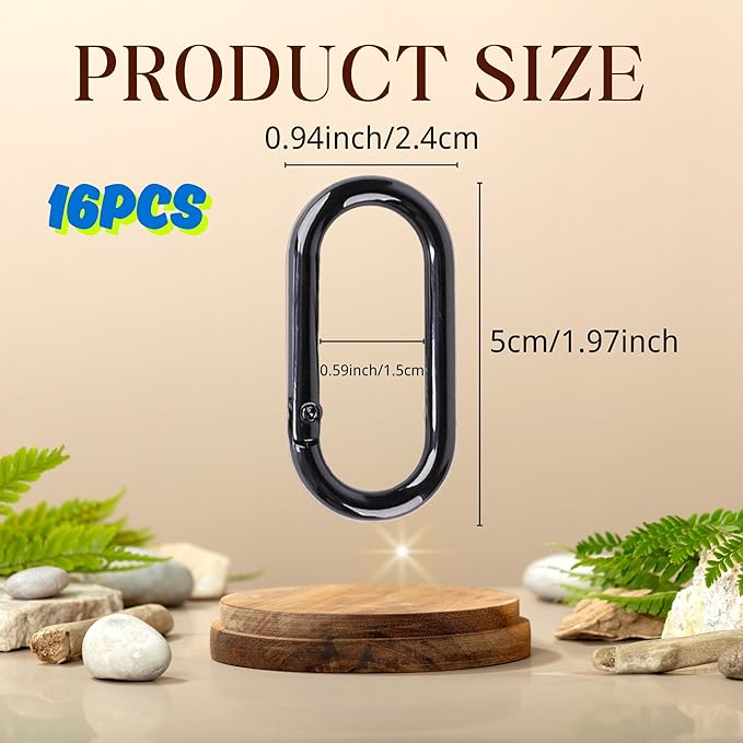 16 Pcs Carabiners Clip,Oval Shape Cute Carabiner Keychain Clip Aluminum Hook Accessories