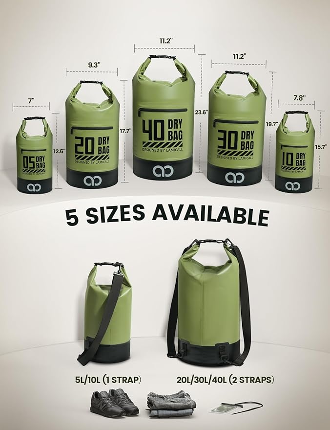 Lamicall Dry Bag Waterproof Backpack - [Durable & Floating] 5L/10L/20L/30L/40L Large Water Proof Bag with Waterproof Phone Case for Kayaking, River Rafting, Lake, Float Trip, Tubing Essentials
