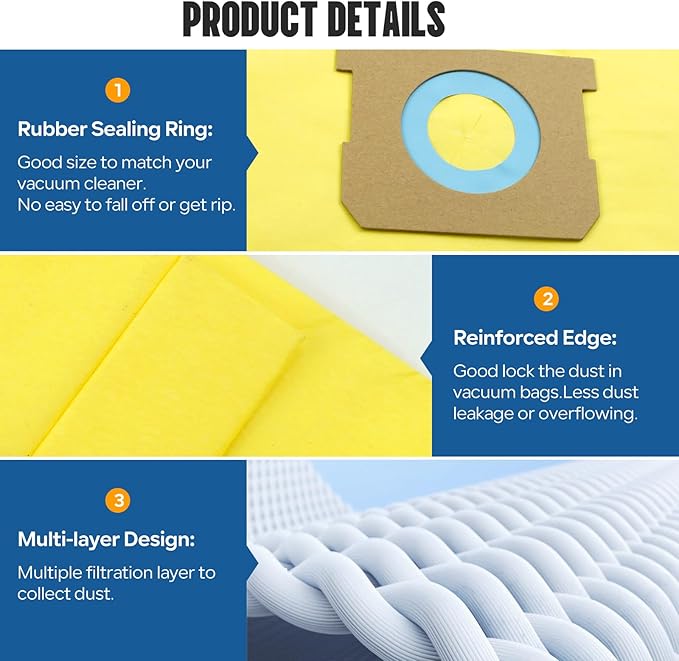 16-Pack 5-8 Gallon Bags replace for Shopvac, Type E 90661 9066133, Type H 90671 9067133.Disposable Wet Dry Vacuum Collection Bags, Yellow