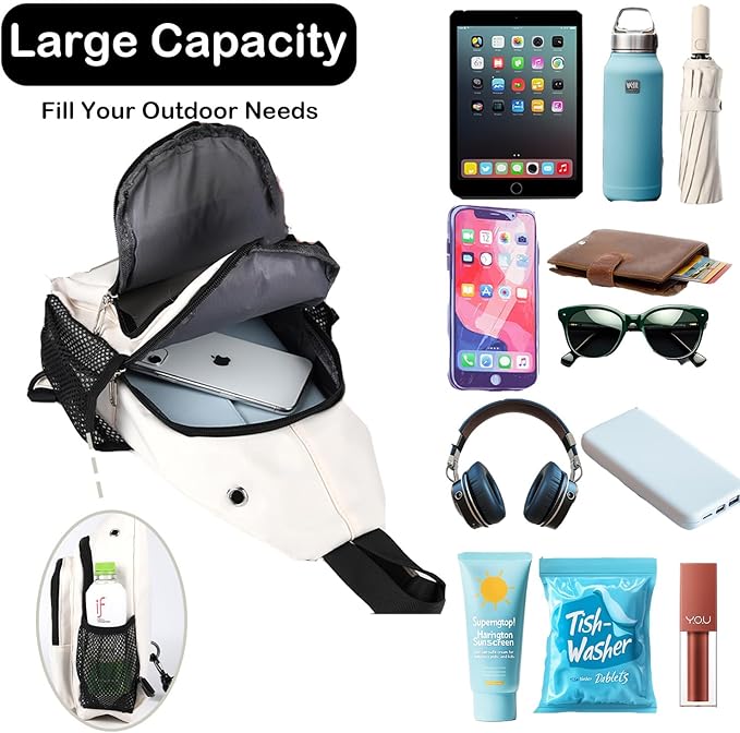 JENAGREEN Waterproof Sling Backpack Crossbody Sling Bag for Women Men, Multipurpose Travel Hiking Adjustable Chest Bag Casual Daypack