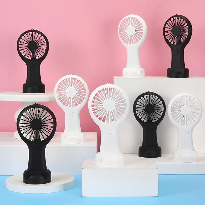 Woanger 12 Pcs Mini Handheld Fan Bulk 3 Speed USB Electric Battery Operated Small Portable Pocket Fan with Data Cable and Mounting Base Quiet Summer Gift for Wedding Camping Travel(Black and White)