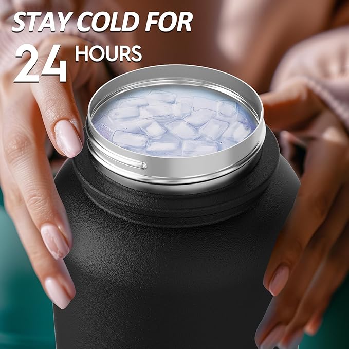 Navigate 40 oz Insulated Stainless Steel Sports Water Bottle with Spout & Handle Lids,Wide Mouth Water Jug with Double Walled Leak Proof Keep Cold for 24 Hrs Hot for 12 Hrs,Black