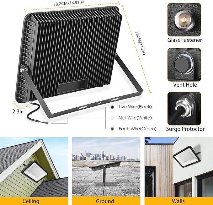 XYCN 2 pack 300W LED Flood Light(2000W Equivalent),Super Bright 42,500LM 5000K Daylight IP66 Waterproof Security Outdoor LED Arena Lights Commercial Lighting Floodlight for Backyard|Court|Stadium|Yard