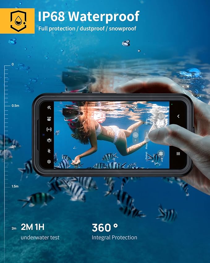 Lanhiem for Samsung Galaxy A56 Phone Case, IP68 Waterproof Dustproof, Built-in Screen Protector, Rugged Full Body Shockproof Protective Cover for Samsung A56 6.7", Black