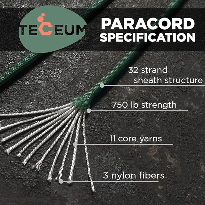 TECEUM 5/32" Paracord Rope 1000 – 1000ft / 200ft / 100ft / 50ft – Tactical Parachute Cord 4mm – 45+ Colors – Nylon String for Survival & Camping Gear – Stripe Cord for Survival – Utility Rope